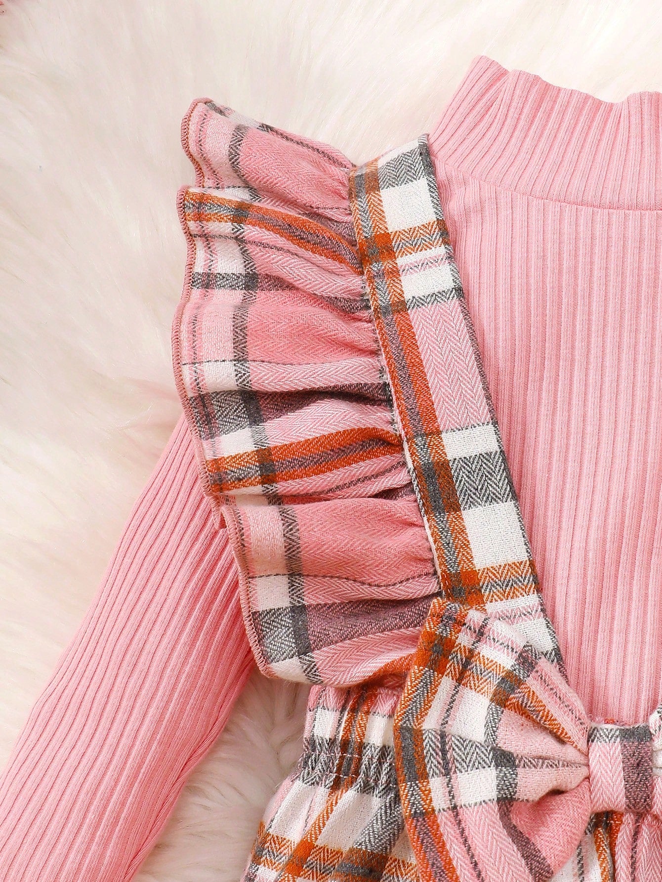 Vintaside Kids Baby Girl Mock Neck Tee & Plaid Ruffle Trim Bow Front Overall Jumpsuit, For Christmas