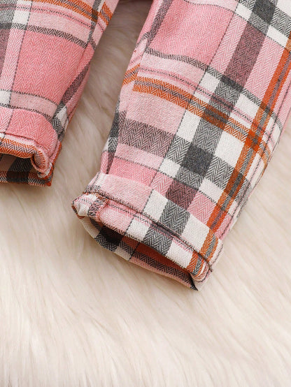 Vintaside Kids Baby Girl Mock Neck Tee & Plaid Ruffle Trim Bow Front Overall Jumpsuit, For Christmas