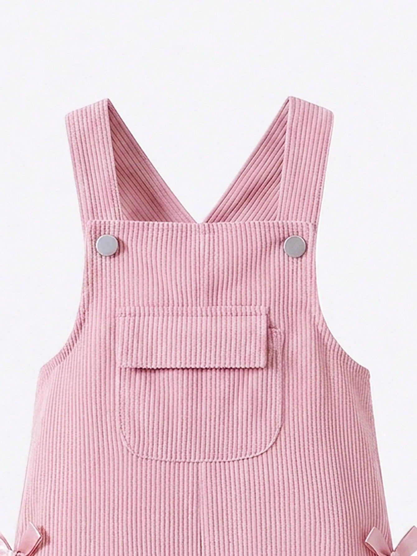 Vintaside Kids Baby Girl Overalls, All-Season, Cute Style, Light Pink, Decorated With Pink Bows, Front Pocket Design, Loose Straight Leg Jumpsuit, Corduroy Fabric, Soft And Comfortable, School