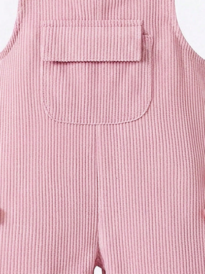 Vintaside Kids Baby Girl Overalls, All-Season, Cute Style, Light Pink, Decorated With Pink Bows, Front Pocket Design, Loose Straight Leg Jumpsuit, Corduroy Fabric, Soft And Comfortable, School