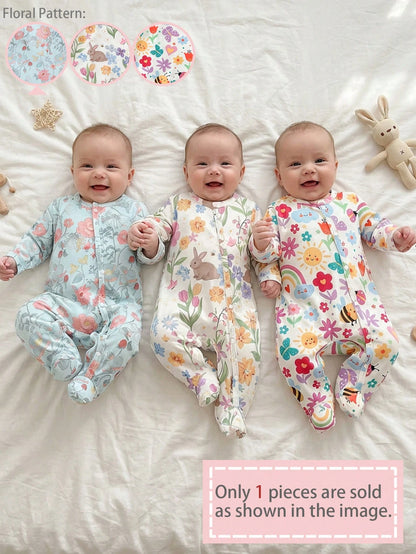 Vintaside Kids Newborn Baby Girl Cute Bow Floral Print Soft Knit Footie Jumpsuit,Aqua Blue Winter Long Sleeve Romper,Baby Shower Gift Valentine's Day Casual Clothes