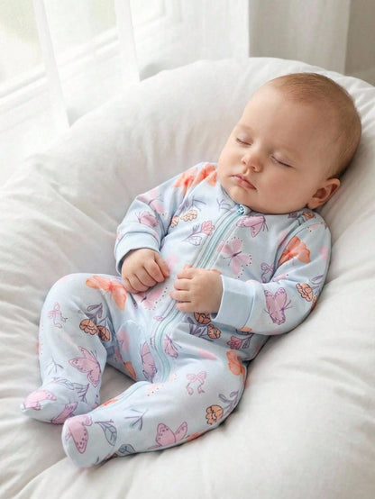 Vintaside Kids Newborn Baby Girl Cute Bow Floral Print Soft Knit Footie Jumpsuit,Aqua Blue Winter Long Sleeve Romper,Baby Shower Gift Valentine's Day Casual Clothes