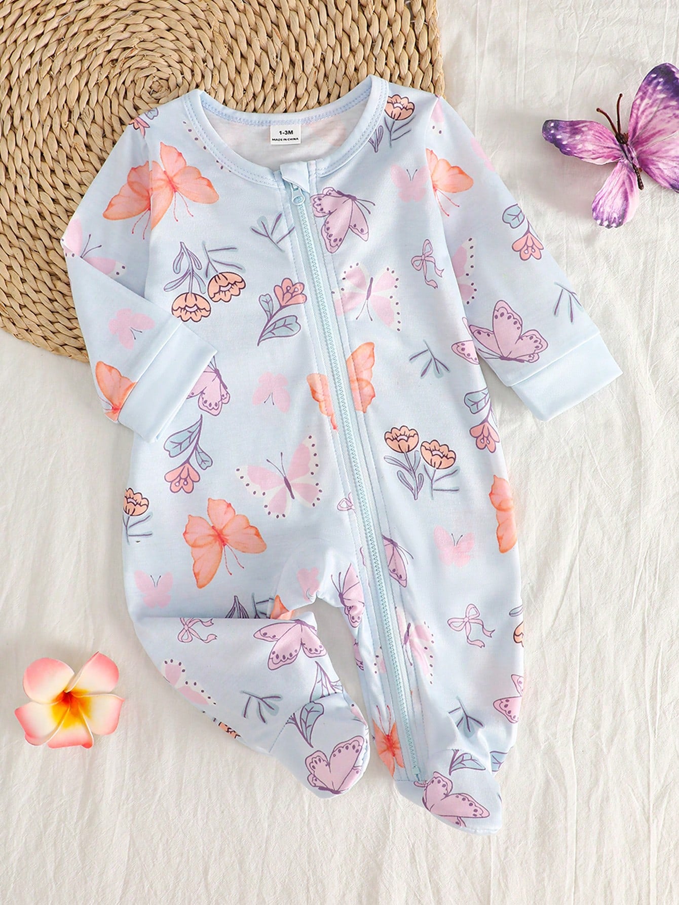 Vintaside Kids Newborn Baby Girl Cute Bow Floral Print Soft Knit Footie Jumpsuit,Aqua Blue Winter Long Sleeve Romper,Baby Shower Gift Valentine's Day Casual Clothes