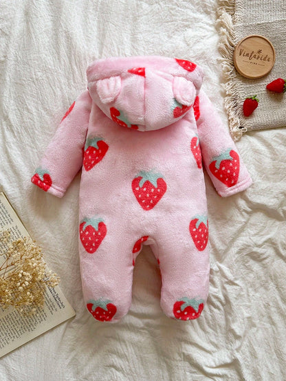 Vintaside Kids Newborn Simple Stylish Cute Polka Dot Long Sleeve Hooded Fleece Romper Pajamas Fall Winter