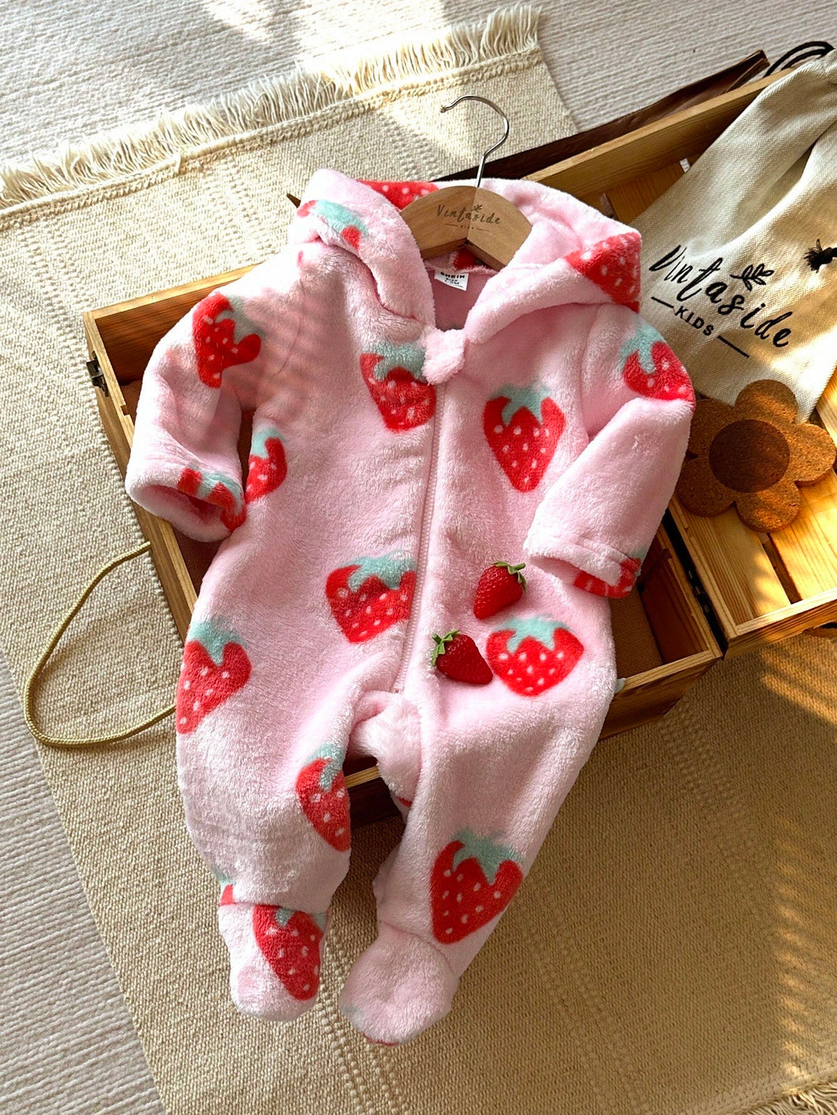 Vintaside Kids Newborn Simple Stylish Cute Polka Dot Long Sleeve Hooded Fleece Romper Pajamas Fall Winter