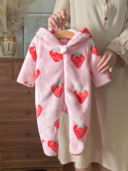 Vintaside Kids Newborn Simple Stylish Cute Polka Dot Long Sleeve Hooded Fleece Romper Pajamas Fall Winter