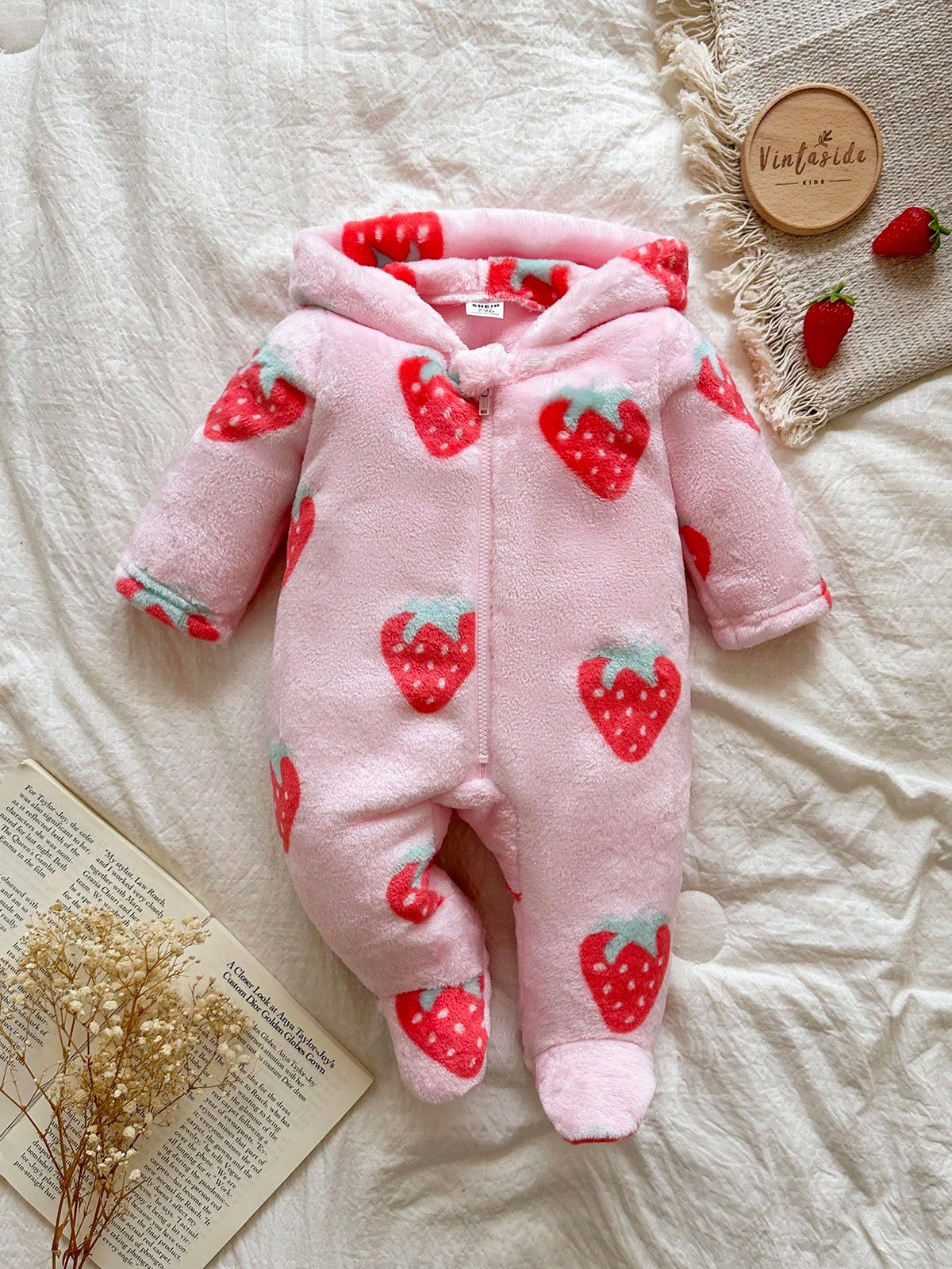 Vintaside Kids Newborn Simple Stylish Cute Polka Dot Long Sleeve Hooded Fleece Romper Pajamas Fall Winter
