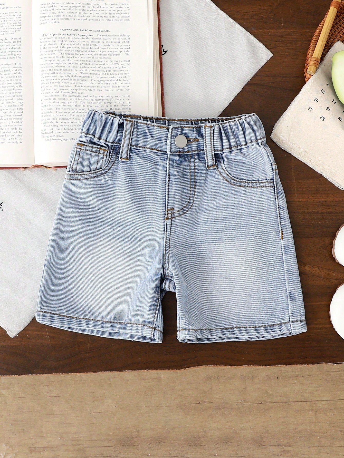 Vintaside Kids Toddler Boys' Summer Casual Denim Shorts,Soft Cotton Mid-Blue Jeans,Collegiate Style Elastic Waist Faux Chain Design For Daily Wear,Travel & Holiday