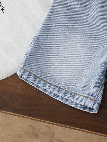 Vintaside Kids Toddler Boys' Summer Casual Denim Shorts,Soft Cotton Mid-Blue Jeans,Collegiate Style Elastic Waist Faux Chain Design For Daily Wear,Travel & Holiday