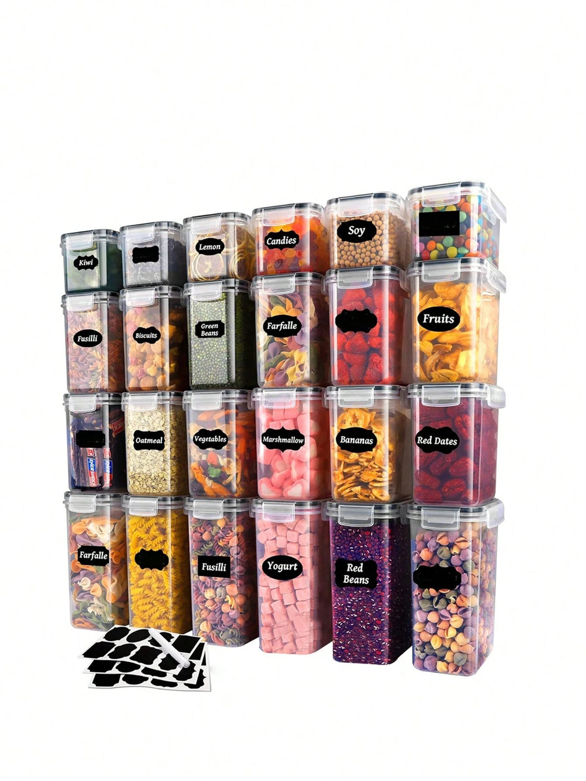 VOOVA 48pcs Sealed Food Storage Containers With LIDS- Lunch Boxes Ideal For Organizing And Storing Grains, Rice, Pasta, Tea, Nuts And Coffee Beans In A Kitchen Pantry- Can Be Used For Dishwasher Was
