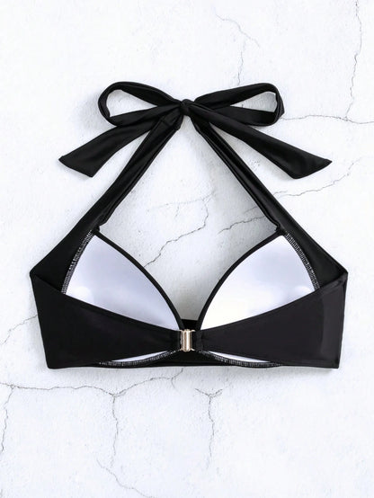Voyashape Vacation Beach Sexy Solid Color Gathered Halter Swimsuit Top