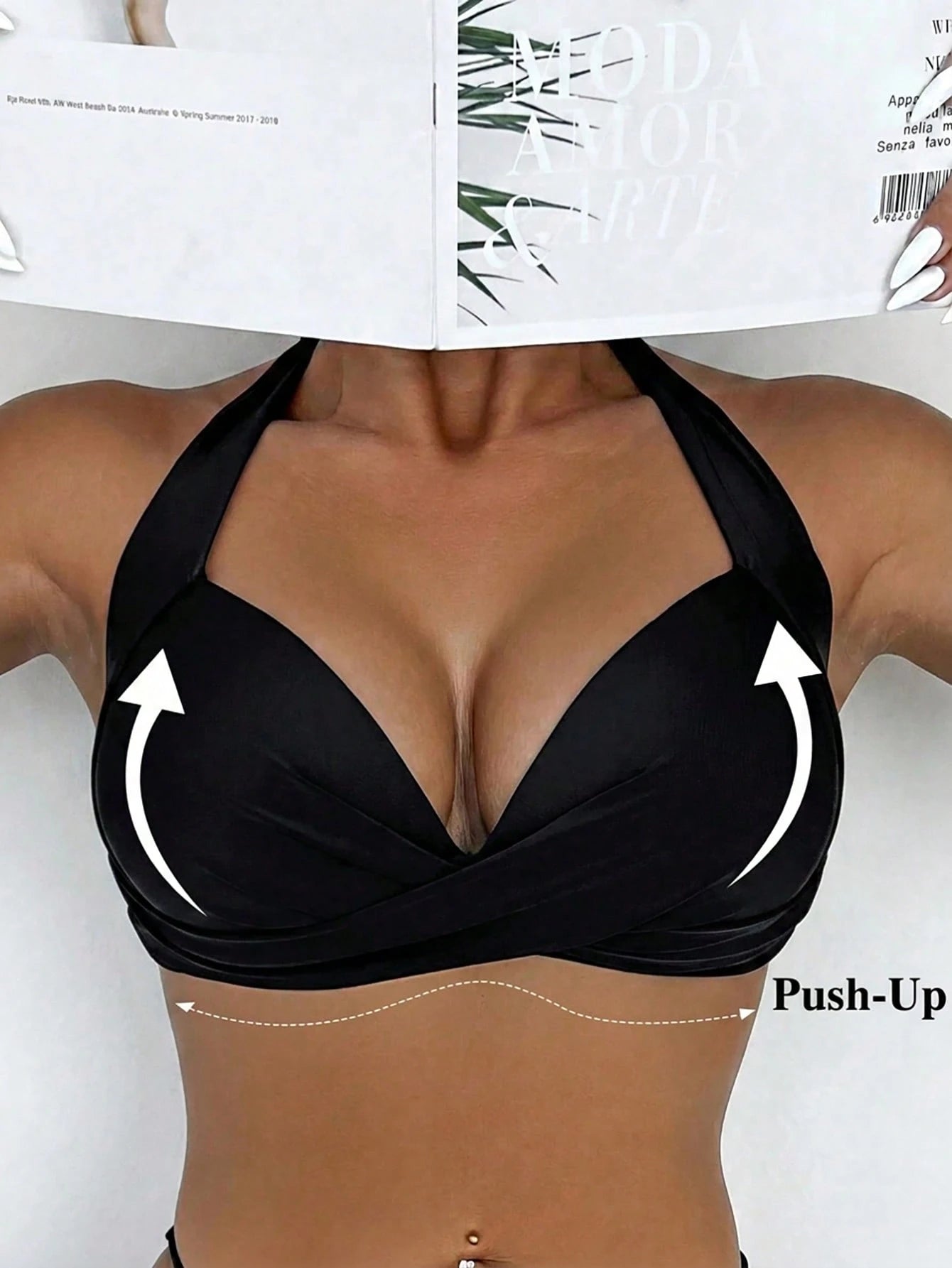 Voyashape Vacation Beach Sexy Solid Color Gathered Halter Swimsuit Top