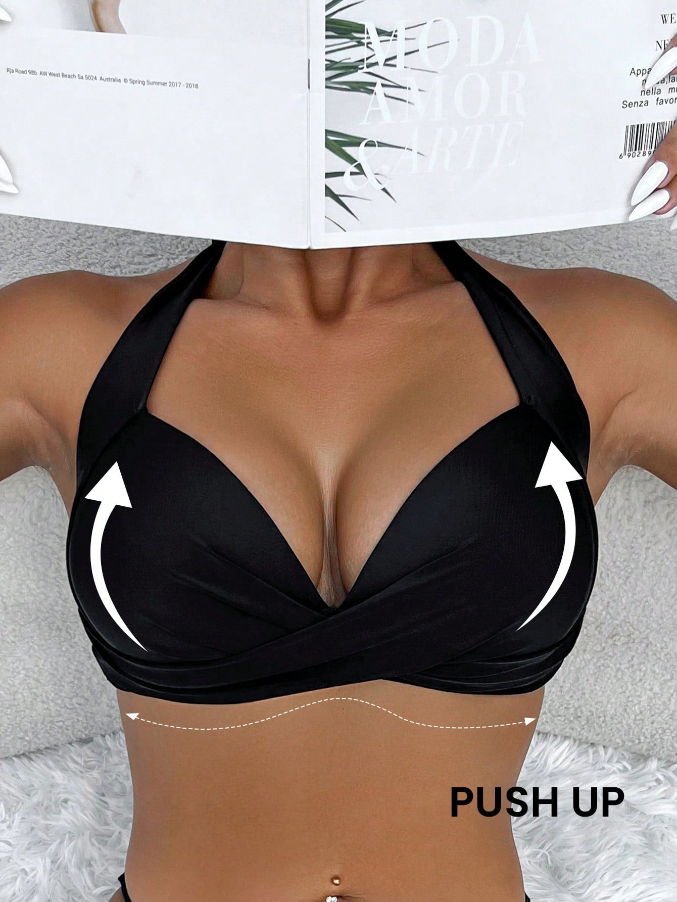 Voyashape Vacation Beach Sexy Solid Color Gathered Halter Swimsuit Top