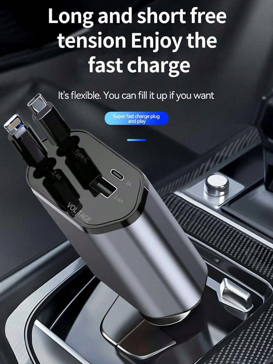W&O 4-Port Fast Car Charger With USB & Type-C Ports, Digital Voltage Display, Android Phones & Tablets, Great Gift For Men, Christmas, Birthday Gift
