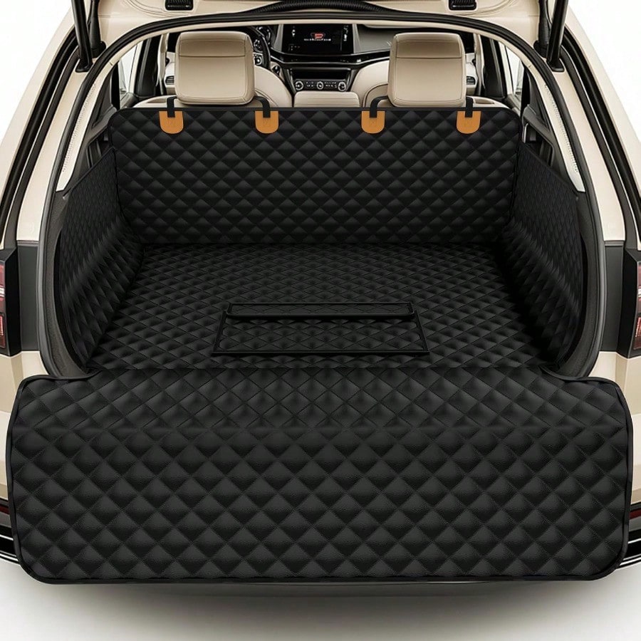 Waterproof SUV Cargo Liner For Dogs Pu Leather Pet Car Seat Cover Protector With Bumper Flap NonSlip Backseat Mat For SUVs Sedans Trunk Easy Clean Scratch Resistant Black Extra Large