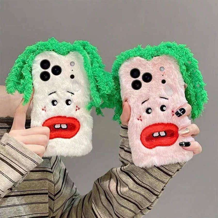 Weirdcore Aesthetic Fluffy Phone Case, 3D Clown Face Design Anti-Scratch Phone Cover 17/16/15/14/13/12/11promax Phone Cases
