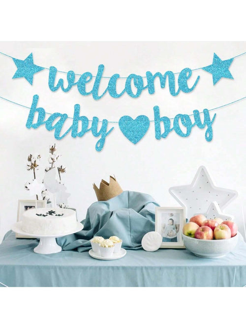 Welcome Baby Girl Boy Banner Baby Shower Pull Gold Glitter Letters Party Decoration For Baby Arrival Party Baby Shower Family Decorations Gifts