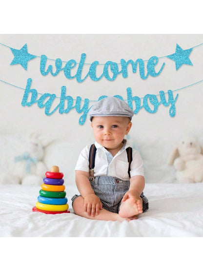 Welcome Baby Girl Boy Banner Baby Shower Pull Gold Glitter Letters Party Decoration For Baby Arrival Party Baby Shower Family Decorations Gifts