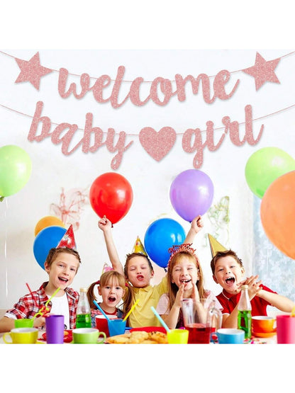 Welcome Baby Girl Boy Banner Baby Shower Pull Gold Glitter Letters Party Decoration For Baby Arrival Party Baby Shower Family Decorations Gifts