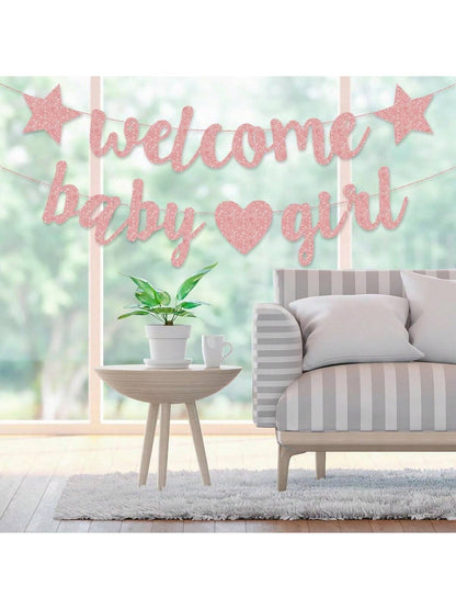 Welcome Baby Girl Boy Banner Baby Shower Pull Gold Glitter Letters Party Decoration For Baby Arrival Party Baby Shower Family Decorations Gifts