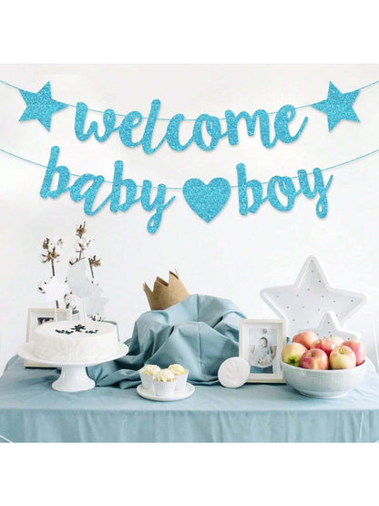 Welcome Baby Girl Boy Banner Baby Shower Pull Gold Glitter Letters Party Decoration For Baby Arrival Party Baby Shower Family Decorations Gifts
