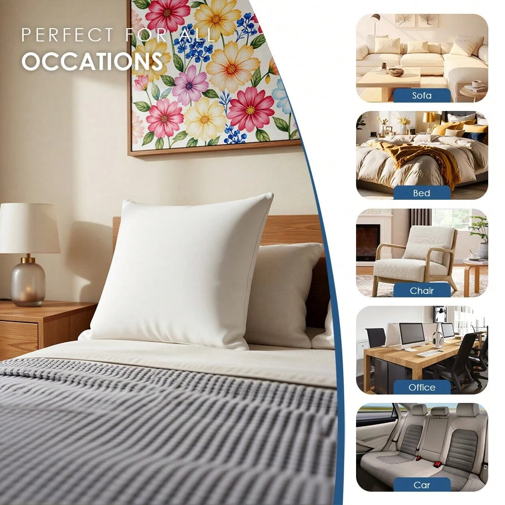 White 18x18 Inch All-Season Universal Square Pillow Core, Plush Cushion, Shape Decorative Cushion, Filling Material, Interior Home Decoration, Suitable For Sofas, Beds, Living Rooms.