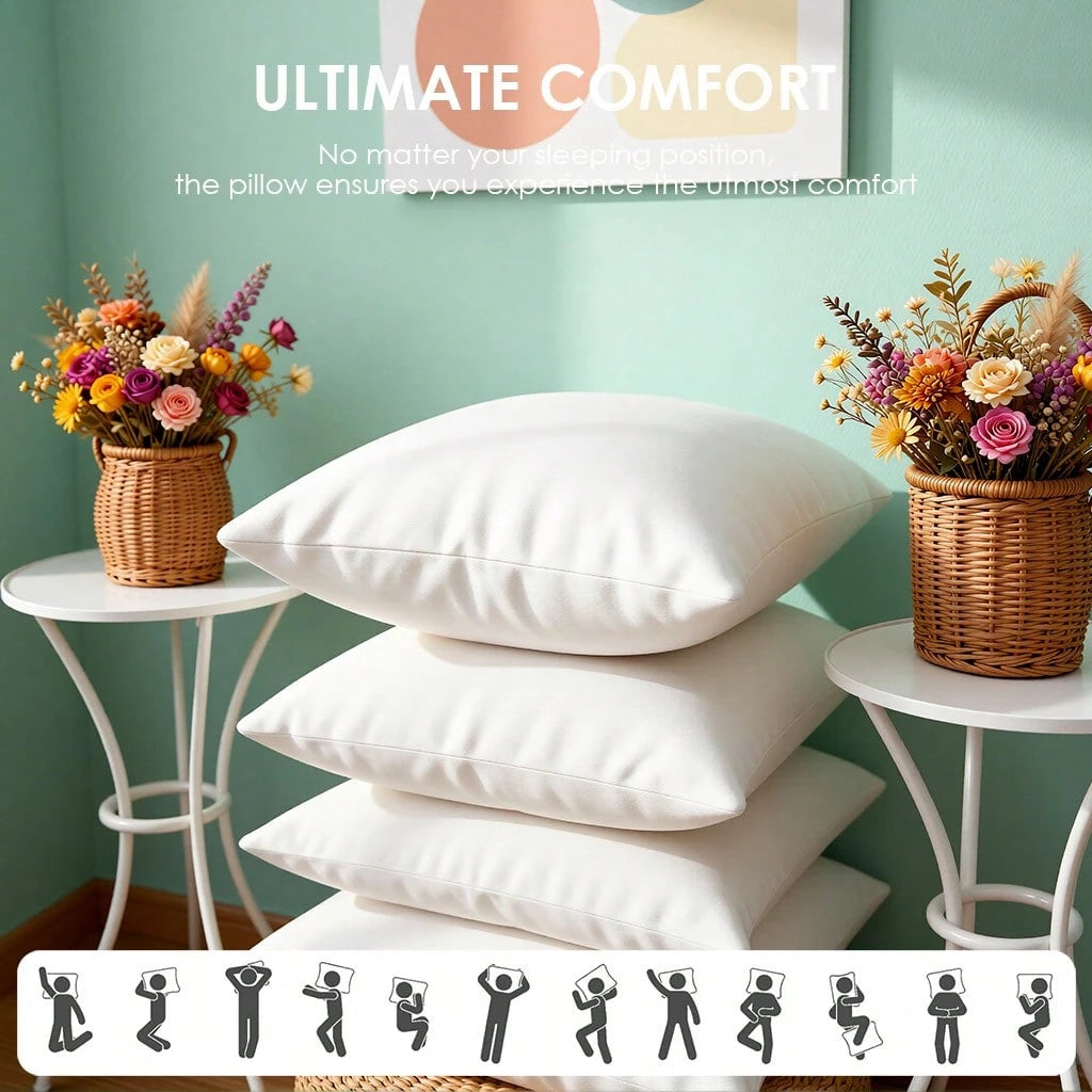 White 18x18 Inch All-Season Universal Square Pillow Core, Plush Cushion, Shape Decorative Cushion, Filling Material, Interior Home Decoration, Suitable For Sofas, Beds, Living Rooms.