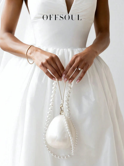 White Bridal Wedding Bag With Pearl Strap And Acrylic Marble Design, Evening Clutch Handbag For Party, Gathering, Beach Vacation And Banquet