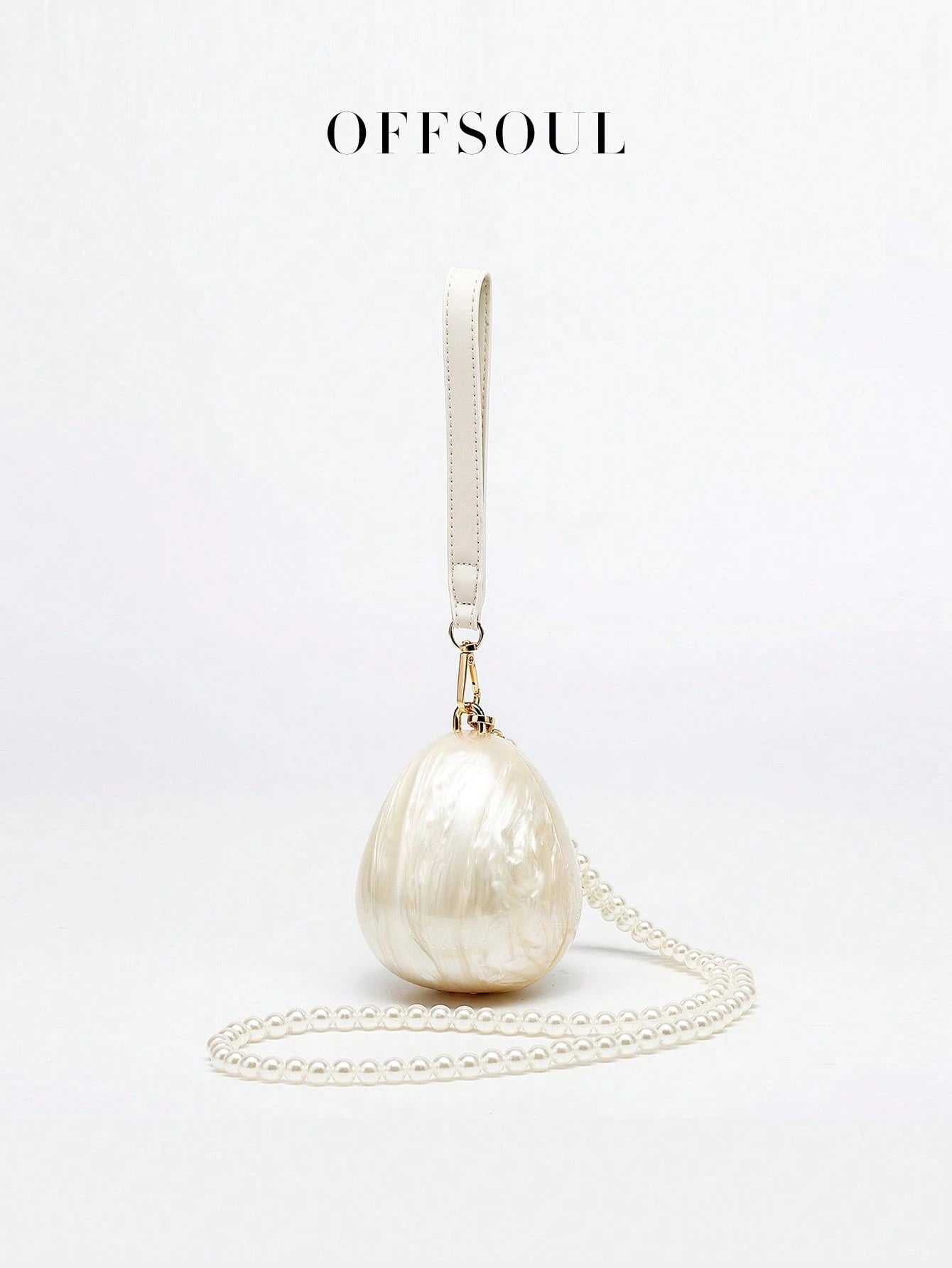 White Bridal Wedding Bag With Pearl Strap And Acrylic Marble Design, Evening Clutch Handbag For Party, Gathering, Beach Vacation And Banquet