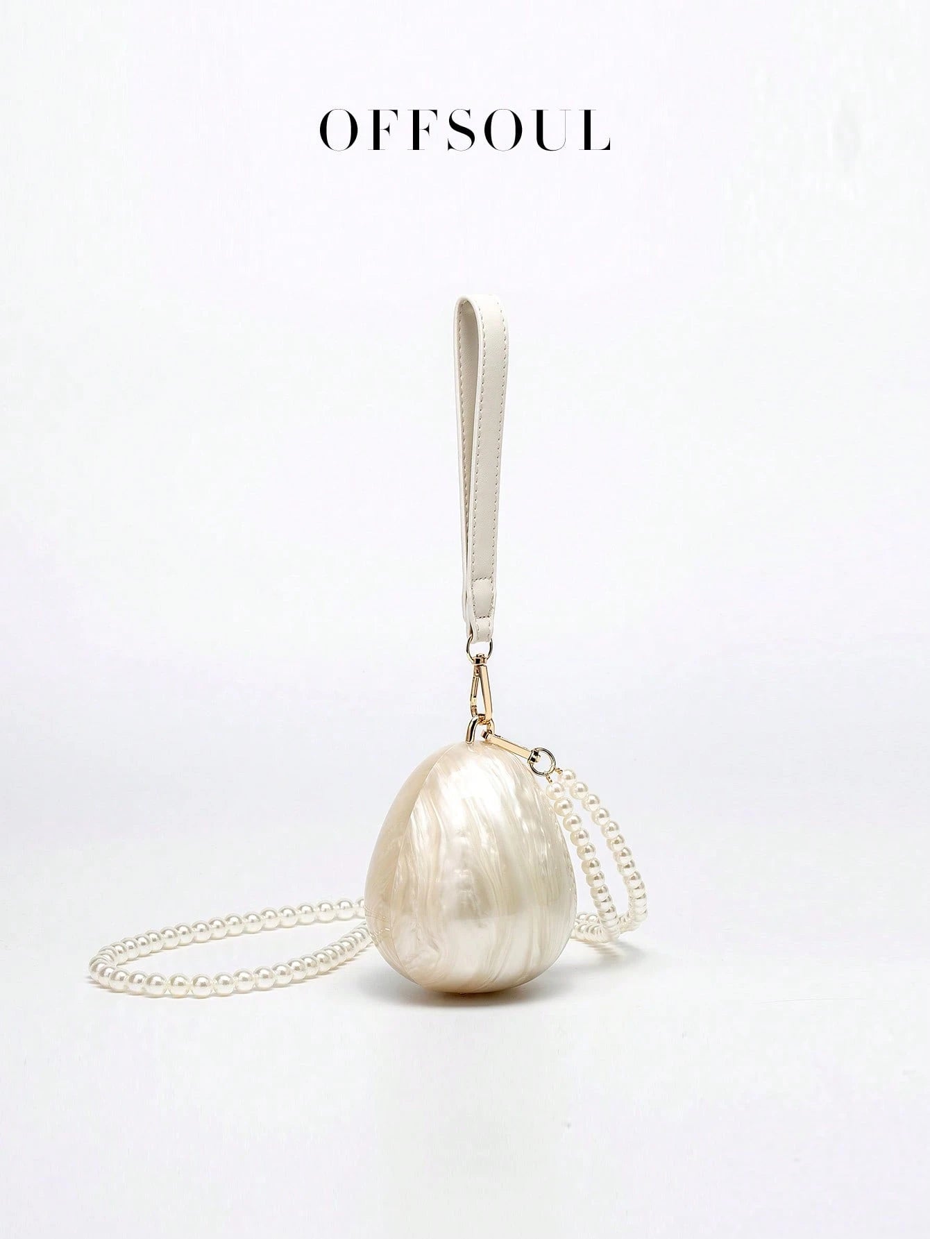 White Bridal Wedding Bag With Pearl Strap And Acrylic Marble Design, Evening Clutch Handbag For Party, Gathering, Beach Vacation And Banquet