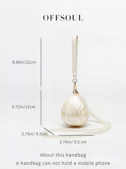 White Bridal Wedding Bag With Pearl Strap And Acrylic Marble Design, Evening Clutch Handbag For Party, Gathering, Beach Vacation And Banquet