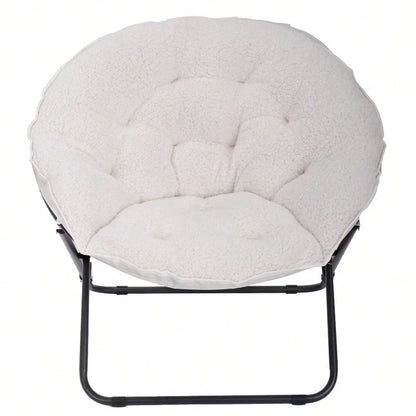 White Faux Shearling Saucer Chair For Kids And Teens, Cozy Floor Lounge Chair For Bedroom, Dorm, Reading, Or Playroom, Soft Comfortable Seat