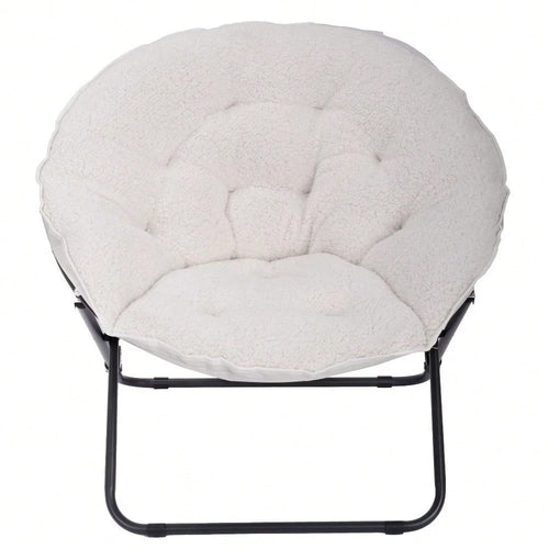 White Faux Shearling Saucer Chair For Kids And Teens, Cozy Floor Lounge Chair For Bedroom, Dorm, Reading, Or Playroom, Soft Comfortable Seat