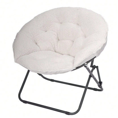 White Faux Shearling Saucer Chair For Kids And Teens, Cozy Floor Lounge Chair For Bedroom, Dorm, Reading, Or Playroom, Soft Comfortable Seat