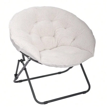 White Faux Shearling Saucer Chair For Kids And Teens, Cozy Floor Lounge Chair For Bedroom, Dorm, Reading, Or Playroom, Soft Comfortable Seat
