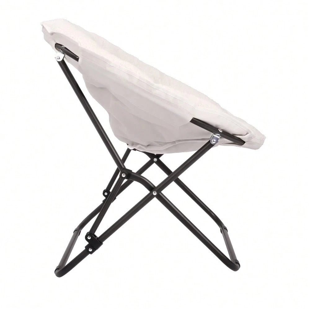 White Faux Shearling Saucer Chair For Kids And Teens, Cozy Floor Lounge Chair For Bedroom, Dorm, Reading, Or Playroom, Soft Comfortable Seat