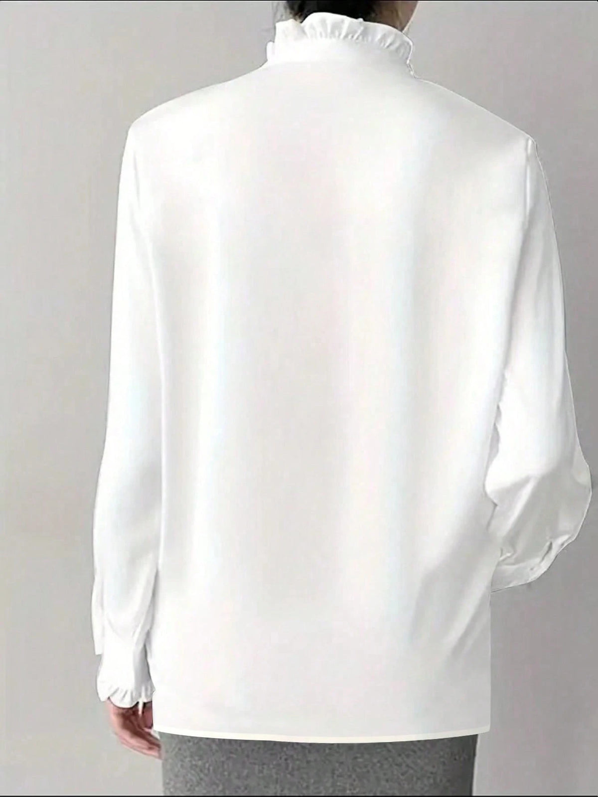 White Frill Collar Blouse For Women, Solid Color Minimalist Casual Everyday Wear Spring