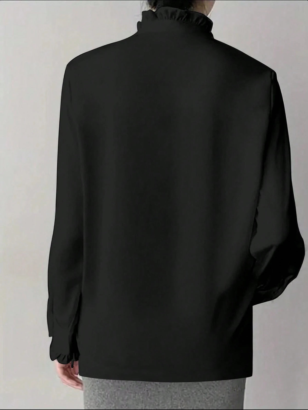 White Frill Collar Blouse For Women, Solid Color Minimalist Casual Everyday Wear Spring