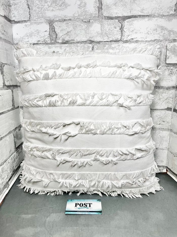 White Fringed Pillow Throw Pillow