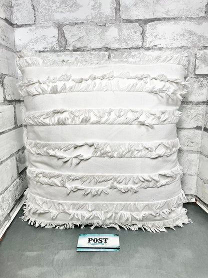 White Fringed Pillow Throw Pillow