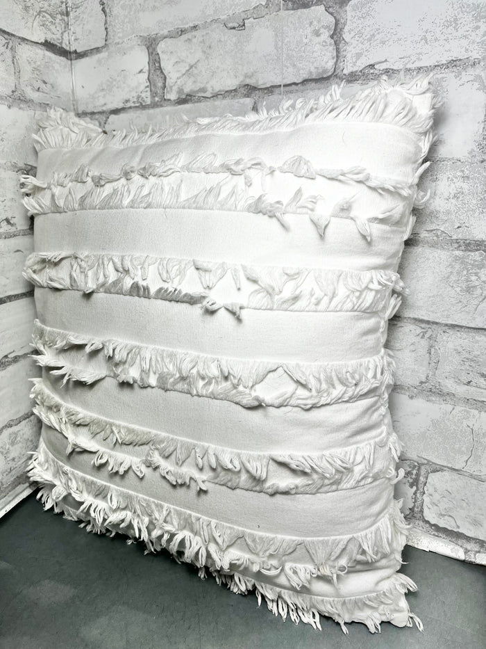 White Fringed Pillow Throw Pillow