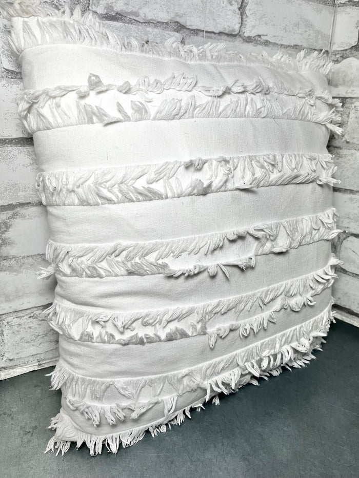 White Fringed Pillow Throw Pillow