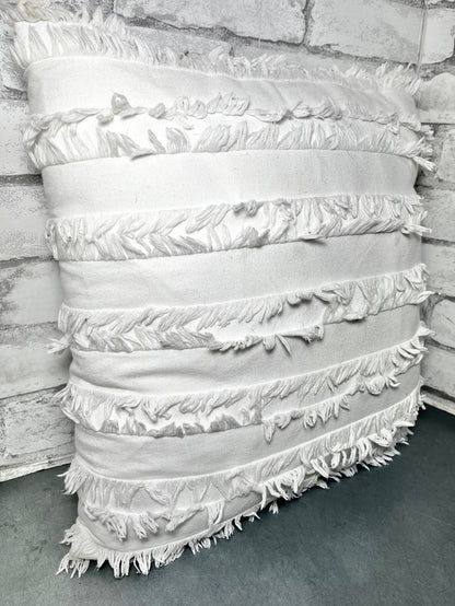 White Fringed Pillow Throw Pillow