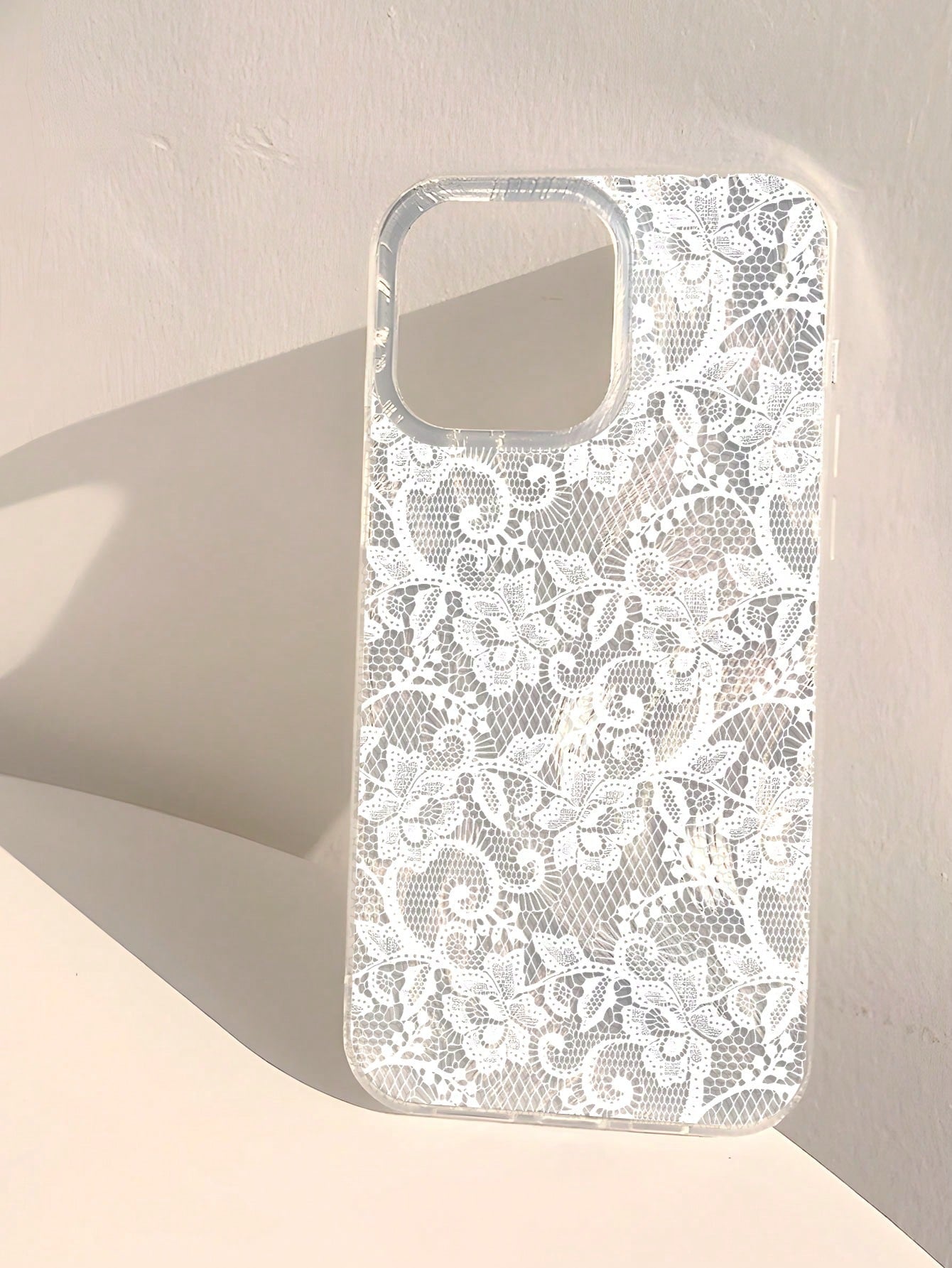 White Lace Fashion 1pc Romantic Lace Pattern Transparent Thick Protective Phone Case, Compatible With Iphone 11/12/13/14/15/16 Pro Max Spring