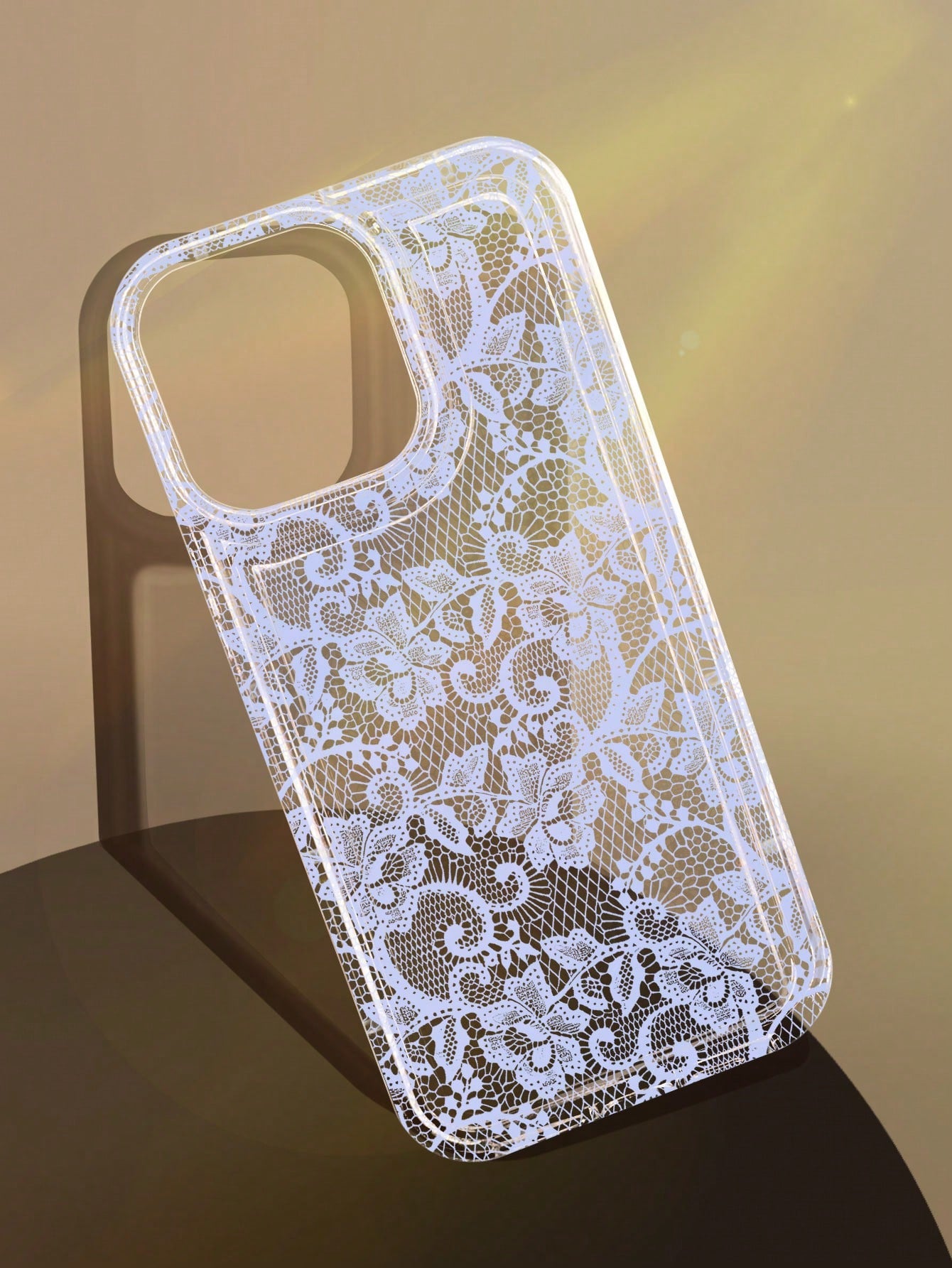 White Lace Fashion 1pc Romantic Lace Pattern Transparent Thick Protective Phone Case, Compatible With Iphone 11/12/13/14/15/16 Pro Max Spring