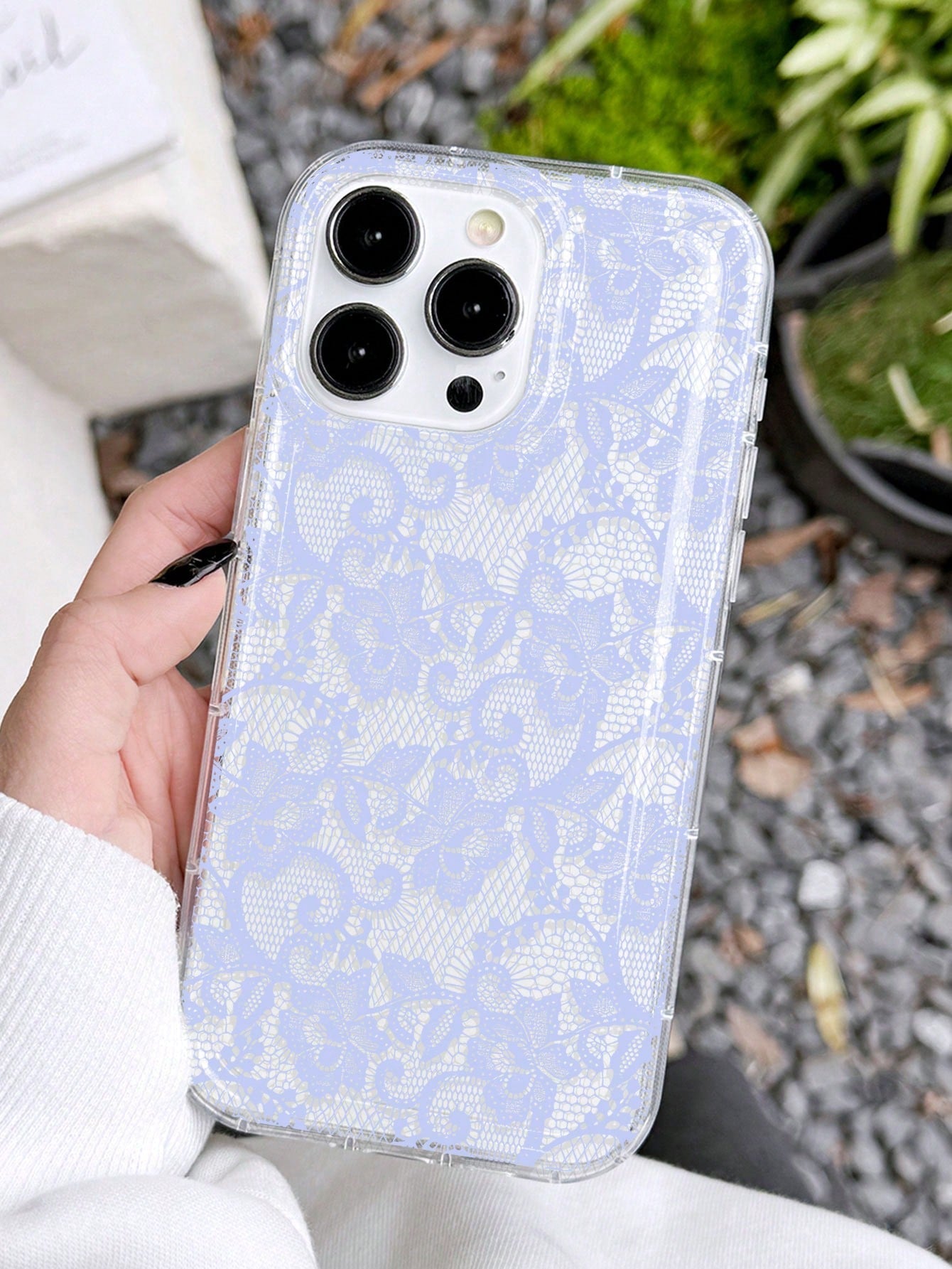 White Lace Fashion 1pc Romantic Lace Pattern Transparent Thick Protective Phone Case, Compatible With Iphone 11/12/13/14/15/16 Pro Max Spring