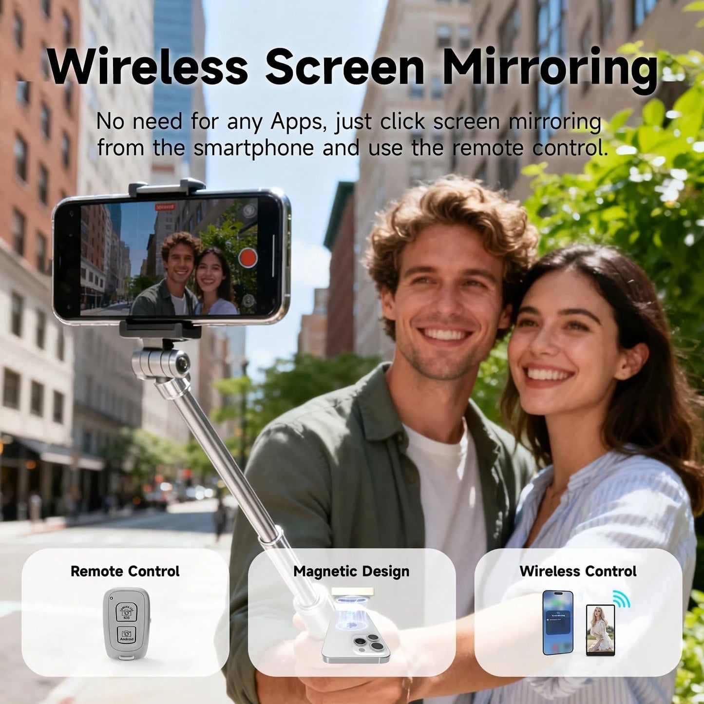White Large Size Mobile Phone Photography Accessories Tripod Fill Light Selfie Remote Control Vlog Selfie Monitor Screen For IPhone, Magnetic Back Camera Monitor With Remote Control, 4K/1080P Wireless