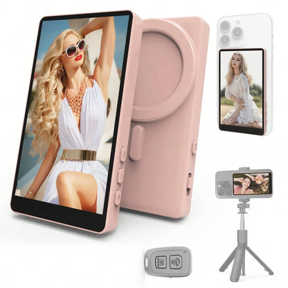White Large Size Mobile Phone Photography Accessories Tripod Fill Light Selfie Remote Control Vlog Selfie Monitor Screen For IPhone, Magnetic Back Camera Monitor With Remote Control, 4K/1080P Wireless