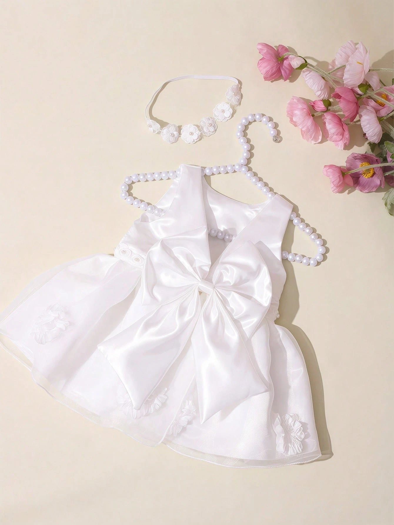 White Summer Baby Girl Sleeveless Dress With Bow Decor Elegant Formal Party Wedding Guest Outfits Newborn Photography Outfit Occasion Clothes