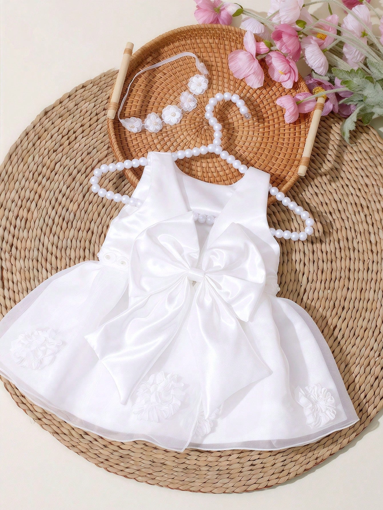 White Summer Baby Girl Sleeveless Dress With Bow Decor Elegant Formal Party Wedding Guest Outfits Newborn Photography Outfit Occasion Clothes